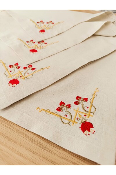 Misue Handmade Embroidered American Tablecloth and Runner Set 100% Cotton, 5 Piece Tableware, 4 Placemats + 1 Runner