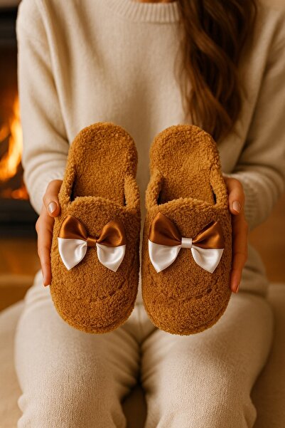 BYRAMSE Plush Comfortable and Useful House Slippers with Bow Tie Detail