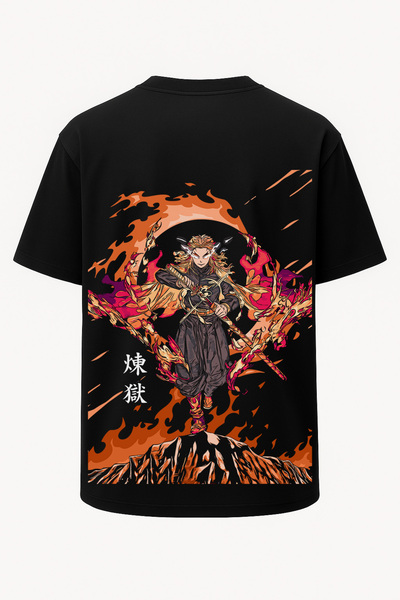 nirvoda Μπλουζάκι με στάμπα Rengoku Demon Slayer - Μεγάλη στάμπα - Φαρδιά εφαρμογή