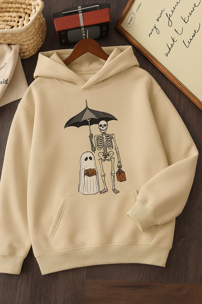 SVART WEAR Halloween Themed  Oversized Cotton Casual Hoodie Printed Hooded Sweatshirt