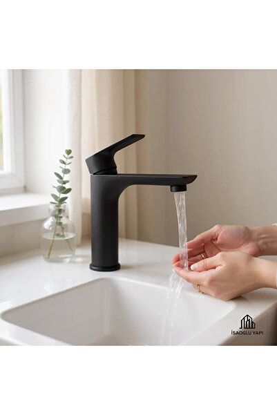 İSAOĞLU YAPI Mat Siyah Lavabo Bataryası Modern Tasarım Siyah Banyo Armatür