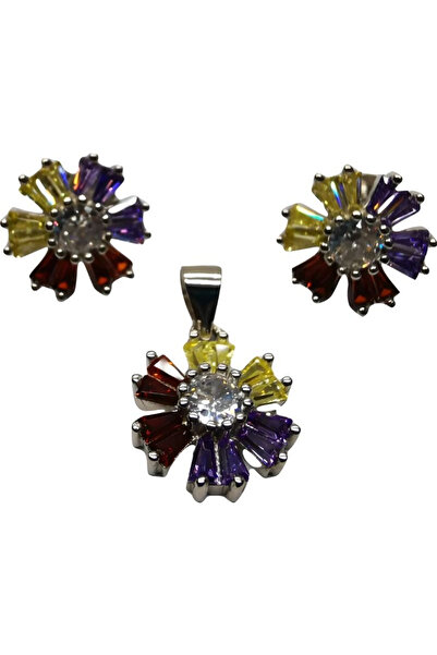 Toolsy Set Argint 925 Flori Multicolore cu Mijloc Alb Model 1