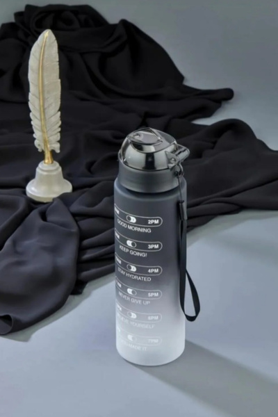 MGEStore Matte Black Water Bottle with Motivational Writing and Time Schedule, Portable for Sports and Office, 800ml