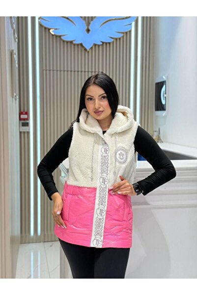 bonibon butikk Women's Quality Vest with Fur Texture on the Top and Quilted Fabric Detail on the Bottom