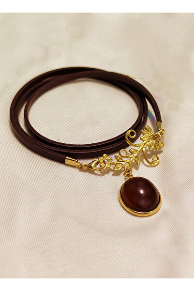 LADYMİRAGE Agate Stone Genuine Leather Choker Necklace