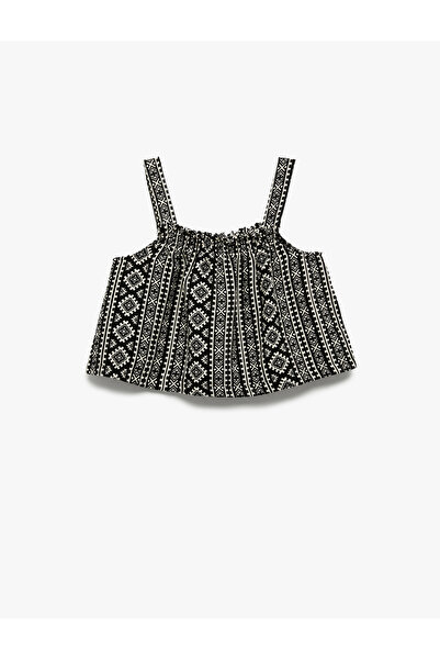 Koton Памучна блуза без ръкави с етнически мотиви и квадратна яка