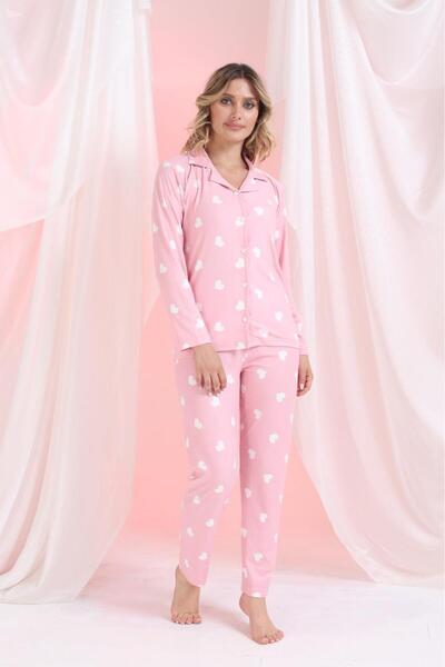 Hepyek Long Sleeve Front Button Suede Pajama Set