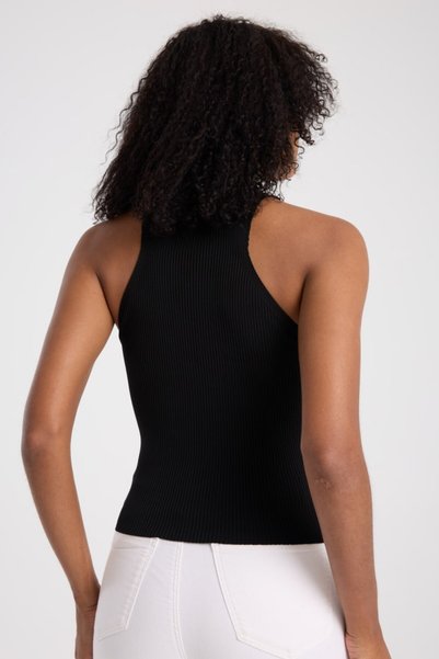 franky B Women's Ribbed Sleeveless Halter Neck Crop Knit Blouse