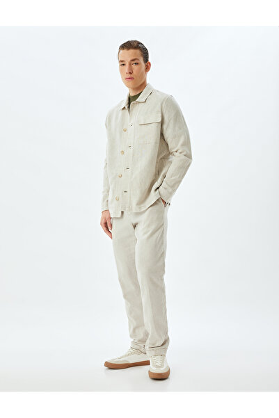 Koton Linen Blended Shirt Jacket with Buttoned Flap Pocket Detail