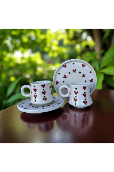 İlbay Çini Takı Red Heart Double Turkish Coffee Cup