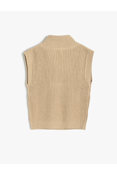 Koton Knitted Sweater Half Zipper Stand Collar Ribbed