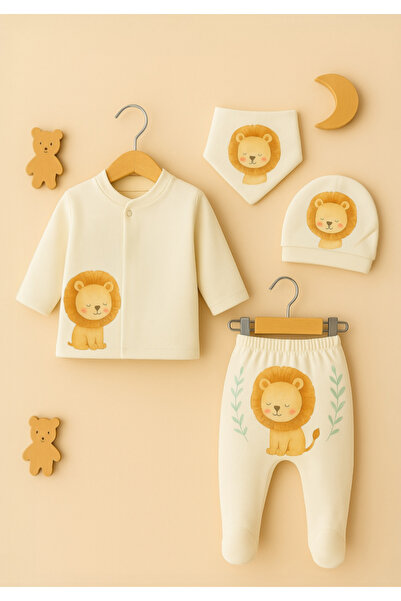 bebekpare Baby Boy Hospital Discharge Set Cotton Lion Printed