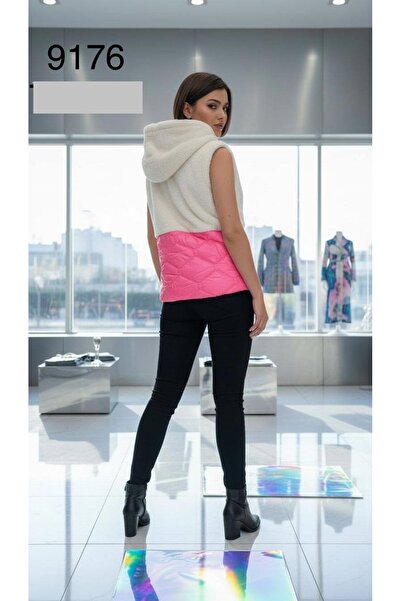 bonibon butikk Women's Quality Vest with Fur Texture on the Top and Quilted Fabric Detail on the Bottom