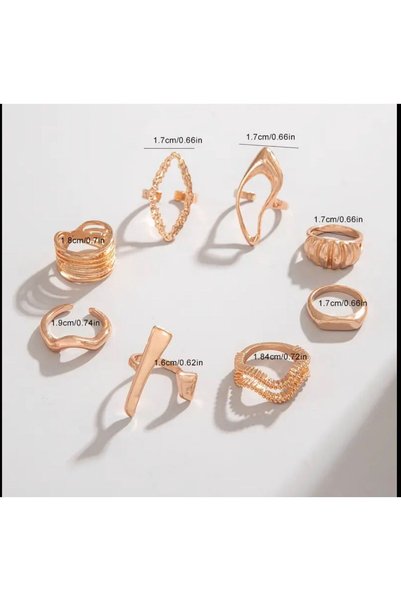 FY Ticaret Gold Color Ring Set (8 Pieces)