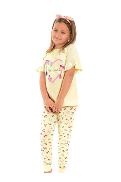 İsobel Kids Cotton Pajamas for Girls – Dreamer Model with Heart, Rainbow and Colorful Illustrations