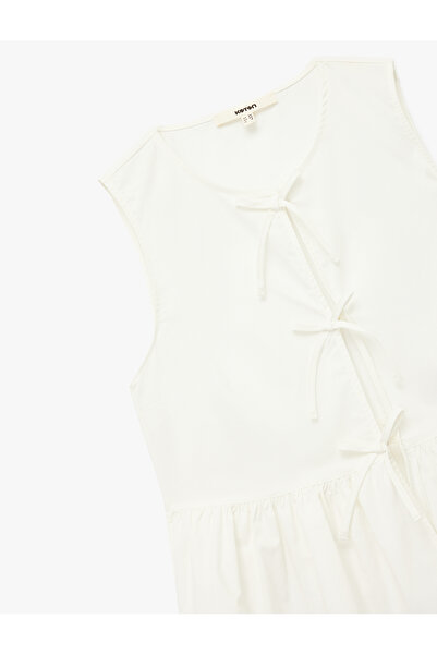Koton Cotton Crew Neck Bow Front Tie-Up Sleeveless Poplin Blouse