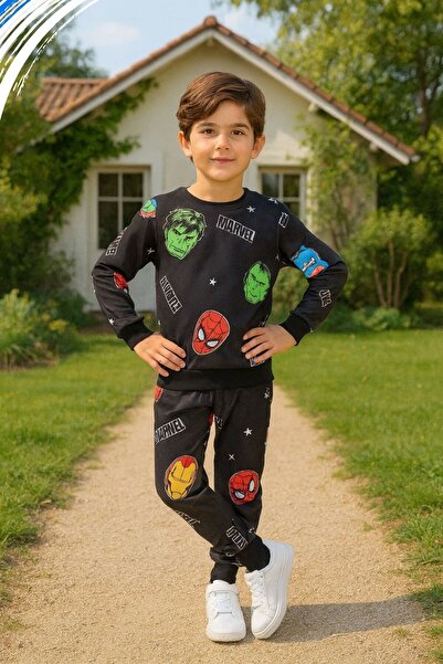 canmana kids&baby Uzun Kollu Mevsimlik Süper Kahramanlar Baskılı Erkek Çocuk Alt Üst Takım