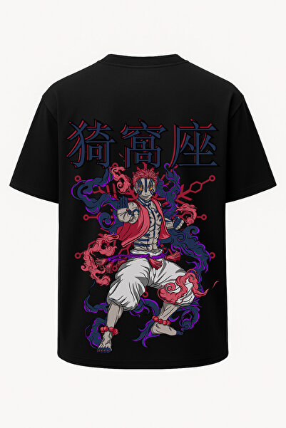 nirvoda Μπλουζάκι με στάμπα Oversize Akaza Demon Slayer - Μεγάλη στάμπα - Φαρδιά εφαρμογή