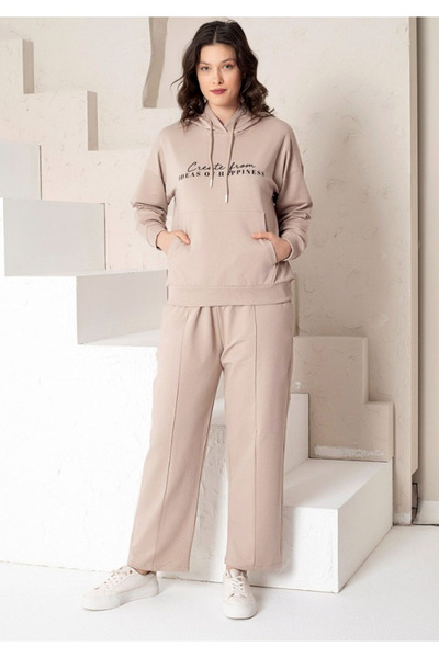 Star Fashion Women's 100% cotton tracksuit, with hood, straight-cut pants