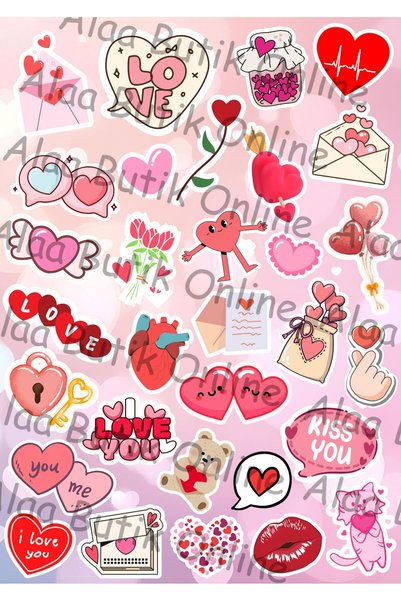 Alaa Butik Online 31-Piece Waterproof Shiny Love-Themed Sticker Set - Decorative Stickers