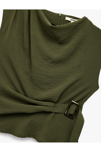 Koton Aerobin Fabric Sleeveless Degaje Collar Belt Detailed Blouse