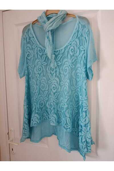 anne moda ankara Scarf-Net Lace Blouse/Tunic
