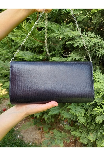 CHEFF Women's Fabric Black Chain Evening Dress Clutch Portfolio Evening Bag with Shoulder Strap