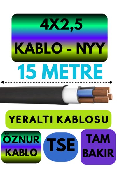 Avarson Öznur 4X2,5 NYY (Yeraltı Kablosu) Metre Seçenekli 15 METRE