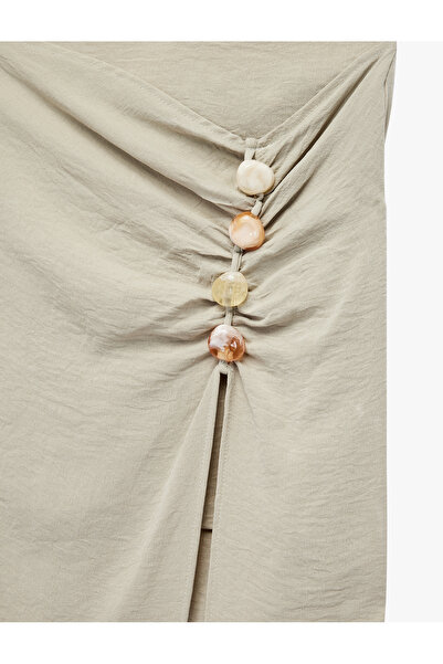 Koton Aerobin Kumaş Drape Detaylı Taşlı Yırtmaçlı Midi Etek