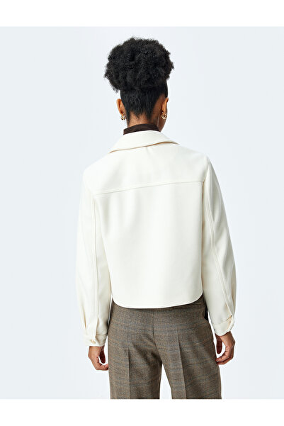 Koton Classic Collar Buttoned Pocket Detailed Crop Jacket