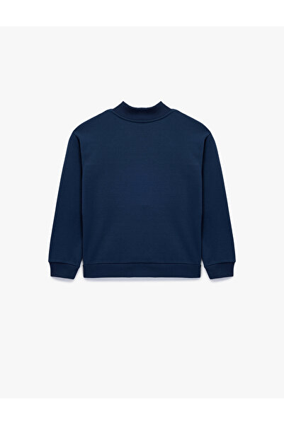 Koton Şardonlu Baskılı Uzun Kollu Fermuar Detaylı Dik Yaka Oversize Sweatshirt