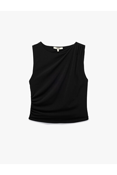 Koton Crepe Fabric Slim Fit Drape Detail Crew Neck Sleeveless Blouse