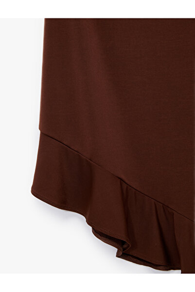 Koton Degaje Yaka Asimetrik Kolsuz Drapeli Midi Elbise