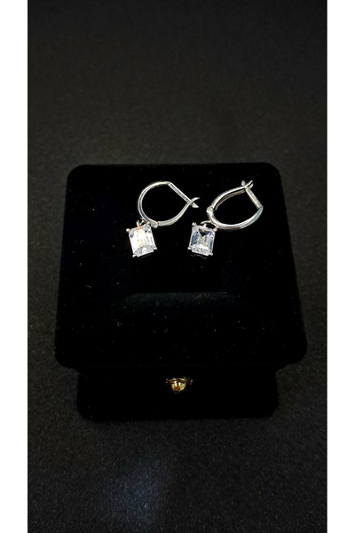 Zarafet Takı Baget Tek Taş Beyaz Gümüş Küpe