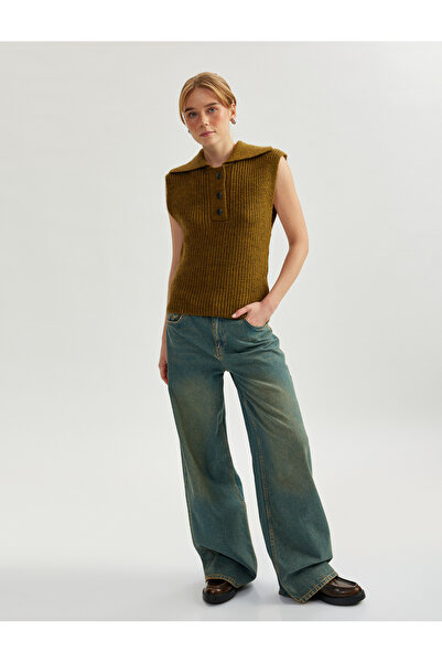 Koton Sleeveless Polo Neck Sweater with Half Button Detail