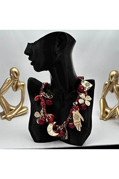 Ps Red Beaded Gold Color Bijouterie Necklace |   Vintage & Stylish Design