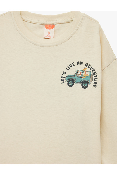 Koton Μπλουζάκι με μακρύ μανίκι, oversize, με λαιμόκοψη και στάμπα από βαμβάκι