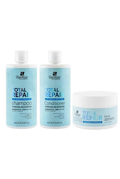 TopHair توب هير مجموعة توتال ريبير للشعر المعالج كيميائيا شامبو وبلسم 500مل+ماسك 250 جرام