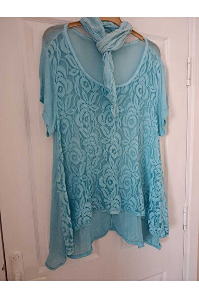 anne moda ankara Bluză/Tunica din plasă-dantelă cu eșarfă