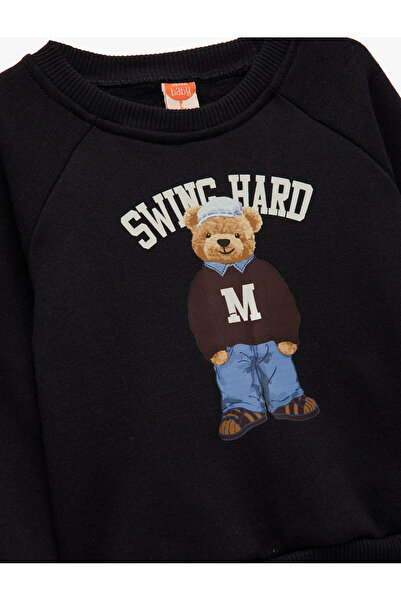 Koton Uzun Kollu Bisiklet Yaka Ayıcık Baskılı Sweatshirt
