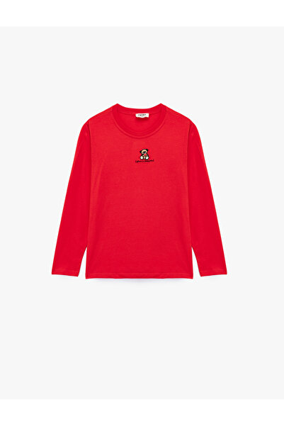 Koton Tricou din bumbac cu mânecă lungă și decolteu cu broderie