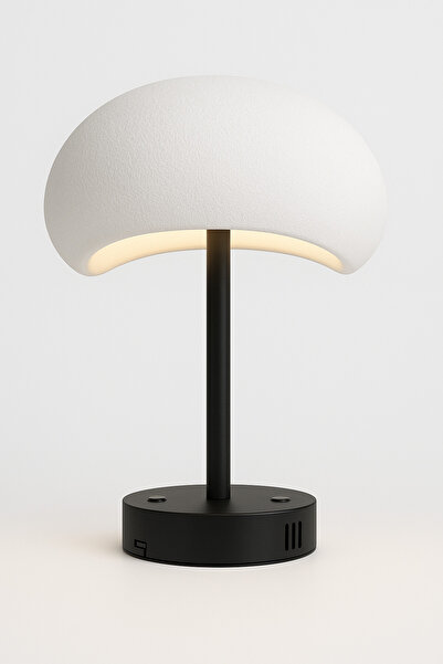 Limon 3D Desing Beton ŞARJLI Abajur Beyaz Rustik E27 Modern Avize Bohem Beton...