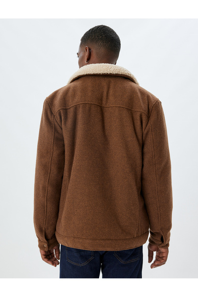 Koton Plush Collar Jacket Slim Fit Pocket Detail Zippered Cotton Blend