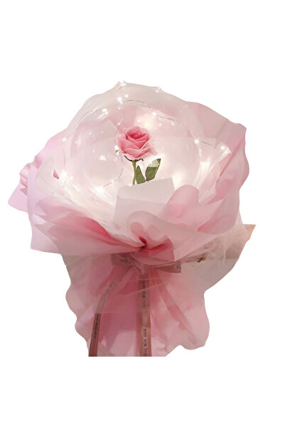 Flippy Trandafir in Balon LED cu Lumini, Flippy, Tip Buchet, Diametru 35 cm, Roz