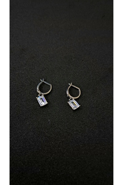 Zarafet Takı Baget Tek Taş Beyaz Gümüş Küpe