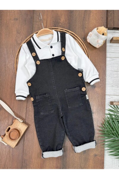 ADDA Cotton Lycra Polo Collar Salopet Jeans Baby Boy Set