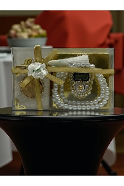 Hac AVM Özel Kutulu Mini Kuran, İnci Tesbih ve Taşlı Zikirmatik Hediyelik Set...