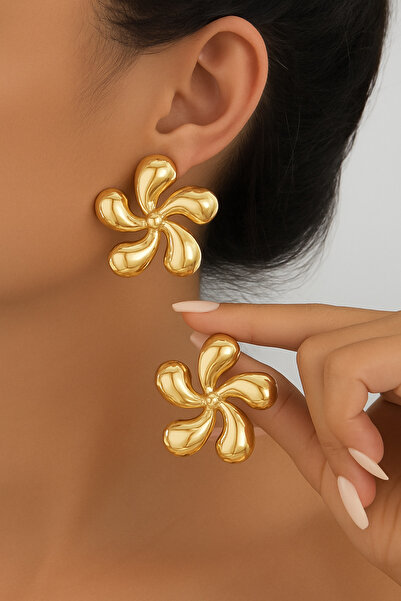 TREND COLLECTİON Altın Kaplama Gold Kadın Çiçek Küpe