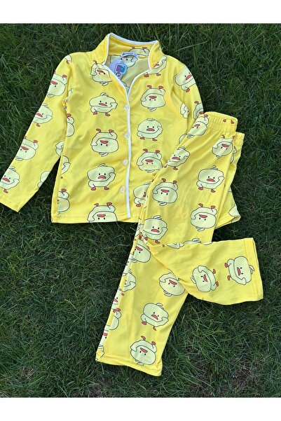SANTRALBEBE Kız Çocuk Milan Önden Düğmeli Uzun Kol Pijama Takımı