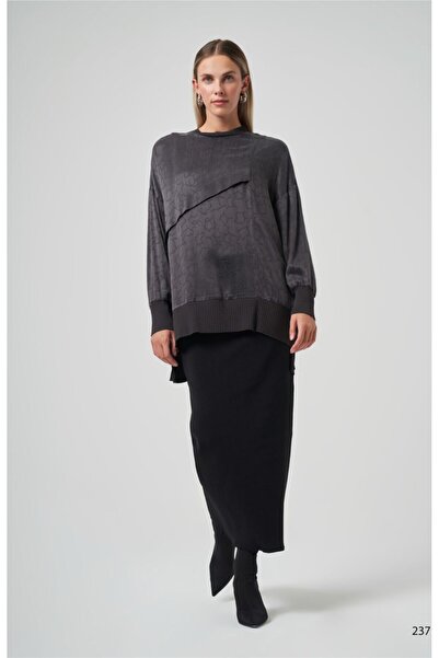 Nuss Y3003 Tree Bark Patterned Ribbed Vegan Silk Tunic